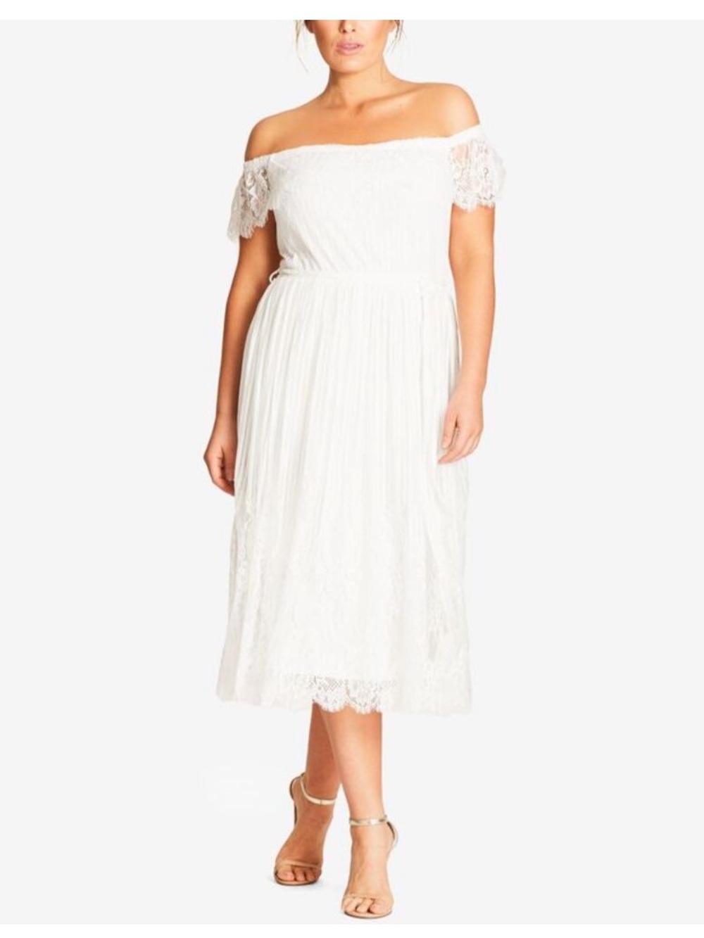 City Chic Ivory Lace Midi Dress with Tie Waist